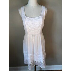 Band Of Gypsies Boho White Lace & Sheer Paneled High-Low Tank Dress - Size M
